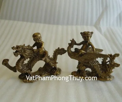 Long phụng vàng kim, đế gỗ 4 chân- Long phụng trình tường E117