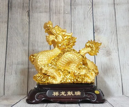 Vua rồng vàng bóng cầm hoàng ngọc cưỡi mây vàng đế gỗ - Tường Long Hiến Thị FLN148